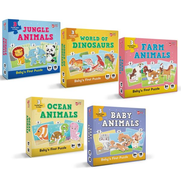 Baby’s First Jigsaw Puzzle Jungle Animals, Farm Animals, Baby Animals, Ocean Animals, & World of Dinosaurs (Set of 5) | 75 Pieces Fashion