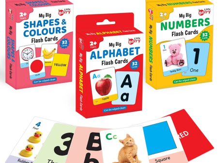 Big Flash Cards Alphabets, Numbers, Shapes and Colours (Set of 3) | 96 Cards Online Sale