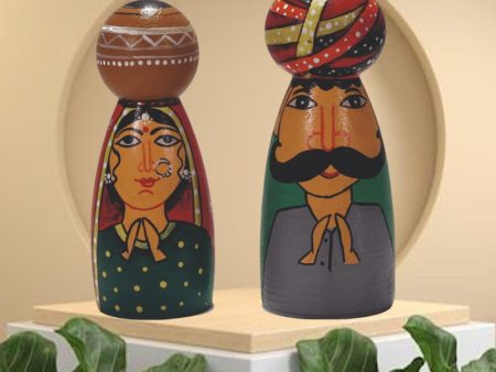 Handcrafted & Multicolored Wooden Rajasthani Couple Hot on Sale