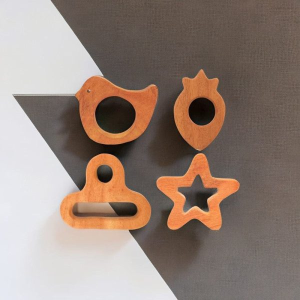 Assorted Shapes Collection Neem Wood Teethers (Combo of 5) Online now