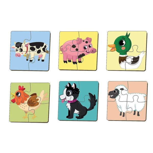 4 Piece Farm Animals Wooden Puzzle for Kids (Set of 6) on Sale