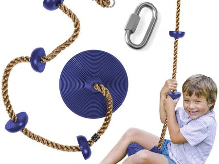 Platforms Disc Tree Swing Seat and Climbing Knot Rope with Carabiner Hook - Blue Sale