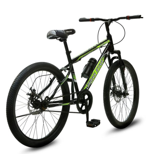 Bicycle with Dual Disc Brakes (Black Green) | 24 Inches | COD not Available For Discount