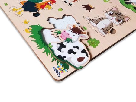 Wooden Farm Animals Montessori Educational Pre-School Puzzle Board Toy Online now