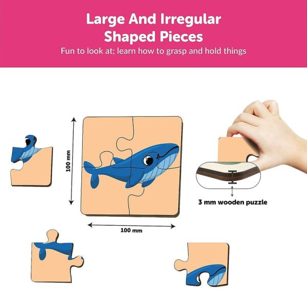 4 Piece Sea Animals Wooden Puzzle for Kids (Set of 6 ) Online Sale