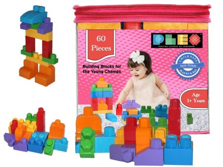 Building & Construction Blocks Educational Toy (Pink Bag - 60 Pieces) Supply