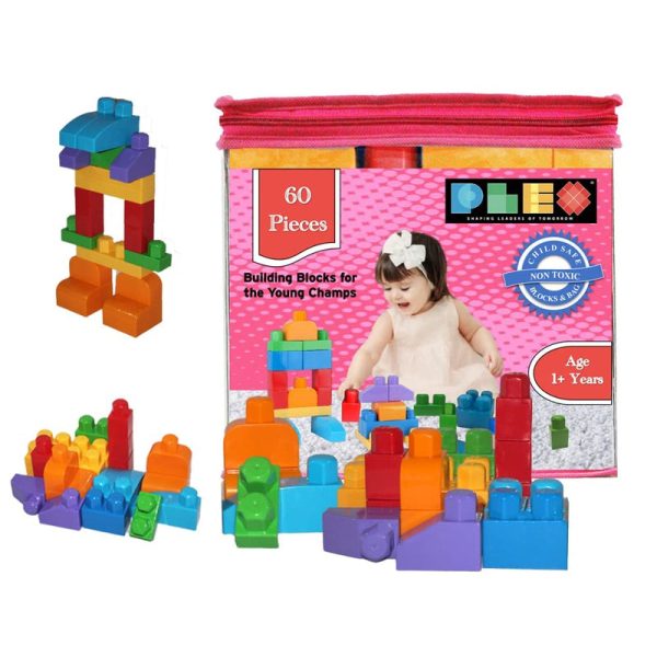 Building & Construction Blocks Educational Toy (Pink Bag - 60 Pieces) Supply