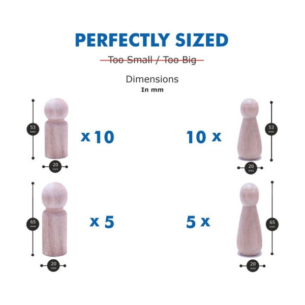 32Pcs Unfinished & Finished Wooden Peg Doll , 30Pcs Unfinished Wooden Peg Doll + 2 Pcs Free Finished Angel Dolls As Samples for DIY Craft (Size : 53MM) Online