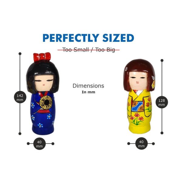 Handcrafted & Multicolored Painted Wooden Japanese Sisters (Dimensions: 142Mm) Supply