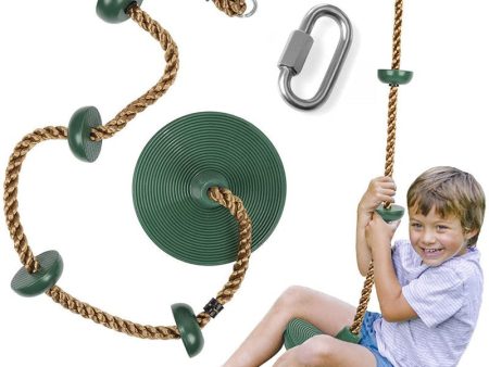 Platforms Disc Tree Swing Seat and Climbing Knot Rope with Carabiner Hook - Green Online