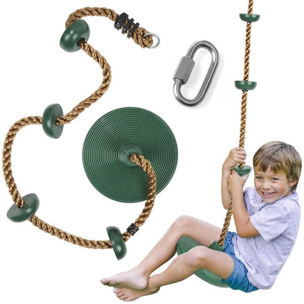 Platforms Disc Tree Swing Seat and Climbing Knot Rope with Carabiner Hook - Green Online