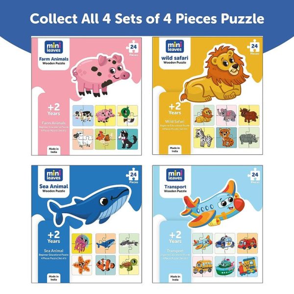 4 Piece Sea Animals Wooden Puzzle for Kids (Set of 6 ) Online Sale