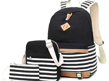 Black Stripes Matching Backpack with Lunch Bag & Stationery Pouch Supply