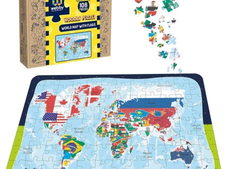 World Map With Flags Wooden Jigsaw Puzzle, 108 Pieces Online Hot Sale