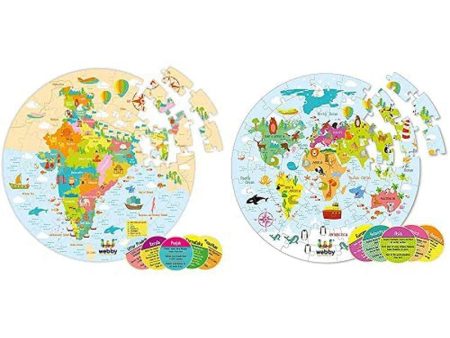 Amazing India Map Jigsaw Floor Puzzle 60 Pcs with 4 Double Sided Flashcards Supply