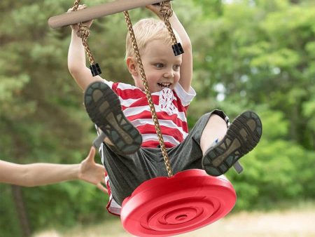 7 Feet Height Adjustable Gym Monkey Bars Disc Swing for Kids - Red Fashion