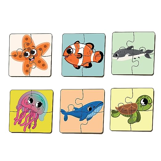 4 Piece Sea Animals Wooden Puzzle for Kids (Set of 6 ) Online Sale