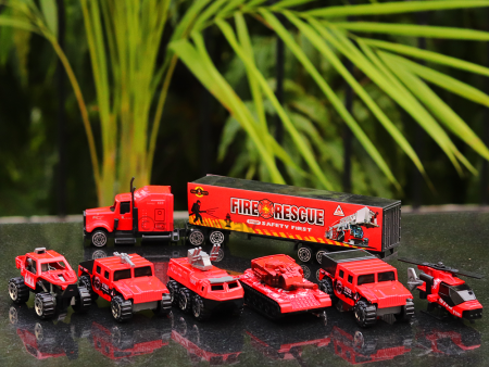 Set of 7 Fire Rescue Vehicle Set (Metal & Plastic) Cheap