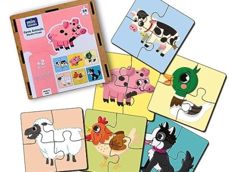 4 Piece Farm Animals Wooden Puzzle for Kids (Set of 6) on Sale