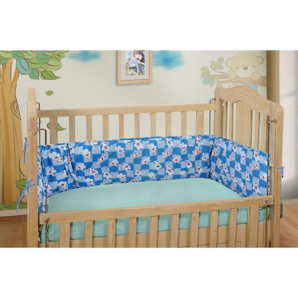 Baby Crib Bedding Bumper Teddy Print (Blue) For Cheap