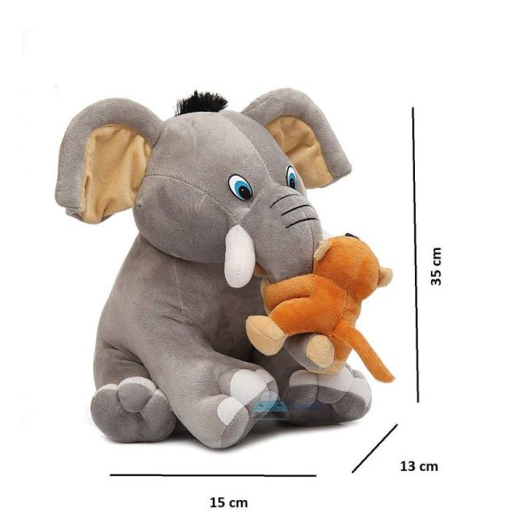 Baby Elephant with Monkey Soft Toy (Grey) Online now