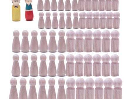 52Pcs Unfinished & Finished Wooden Peg Doll , 50Pcs Unfinished Wooden Peg Doll + 2 Pcs Free Finished Angel Dolls As Samples for DIY Craft (Size : 53MM) Discount