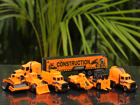 Set of 7 Construction Vehicle Set (Metal & Plastic) on Sale