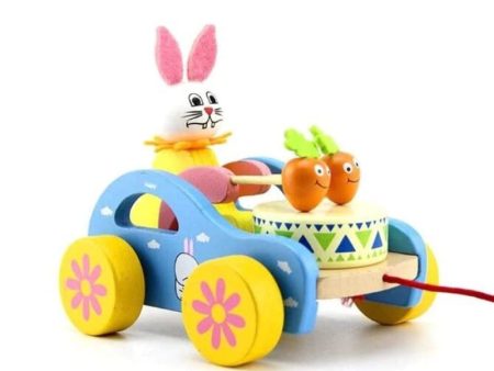 Wooden Drum Musical Pull Along Toy | Baby Early Walking Pull Toy (Rabbit) Online