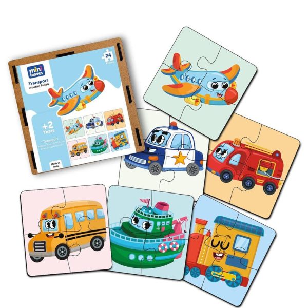 4 Piece Transport Vehicles Wooden Puzzle for Kids (Set of 6) Online now