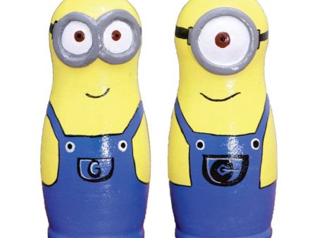 Handcrafted & Multicolored Wooden Minions Character Large Set of 2 Discount