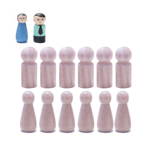 14Pcs Unfinished & Finished Wooden Peg Doll ,12Pcs Unfinished Wooden Peg Doll + 2 Pcs Free Finished Angel Dolls As Samples for DIY Craft (Size : 53MM) For Cheap