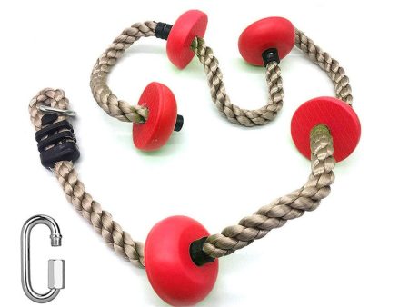 5 Plastic Knots 6.5ft Climbing Rope with Carabiner Hook | Ideal for Tree Houses and Climbing Frames - Red Cheap