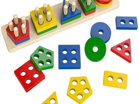 Shapes Sorting and Stacking Geometric Blocks Board | Montessori Education Colour Recognition Cheap