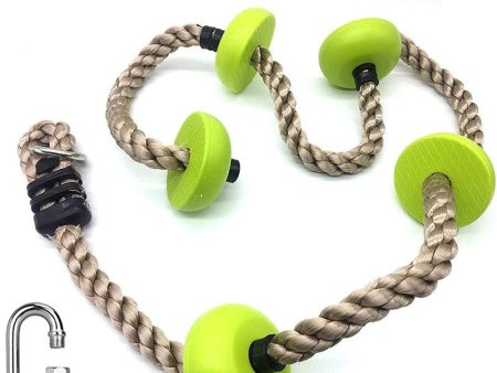 5 Plastic Knots 6.5ft Climbing Rope with Carabiner Hook | Ideal for Tree Houses and Climbing Frames - Green For Discount