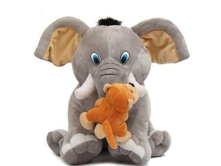 Baby Elephant with Monkey Soft Toy (Grey) Online now