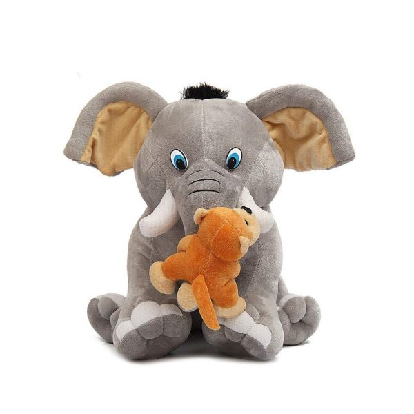 Baby Elephant with Monkey Soft Toy (Grey) Online now