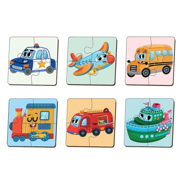 4 Piece Transport Vehicles Wooden Puzzle for Kids (Set of 6) Online now