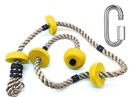 5 Plastic Knots 6.5ft Climbing Rope with Carabiner Hook | Ideal for Tree Houses and Climbing Frames - Yellow Online Hot Sale