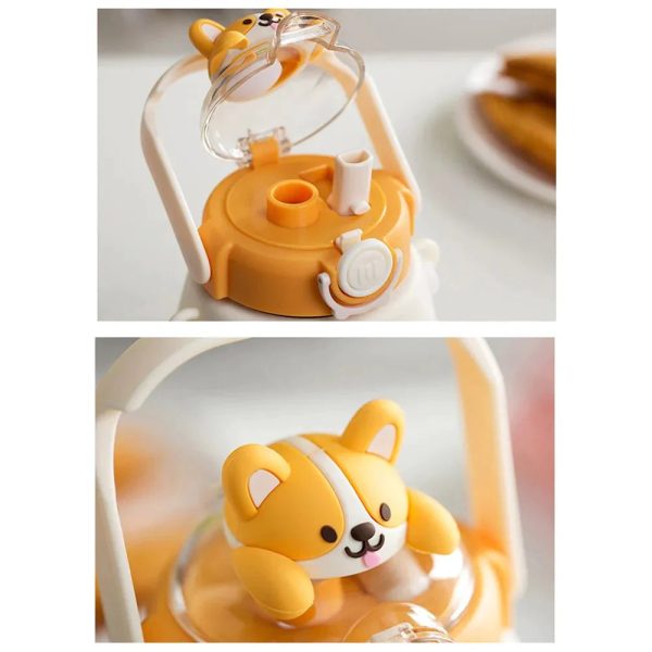 3d Teddy Head DIY sticker Water Bottle with Handle (950ml) | Cream on Sale