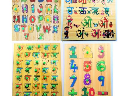 Jigsaw Puzzles Toy Pre-School Early Learning Shapes (Alphabets, Body Parts, Counting, Hindi Swaramala & Varnamala) | Combo of 4 Puzzles Supply