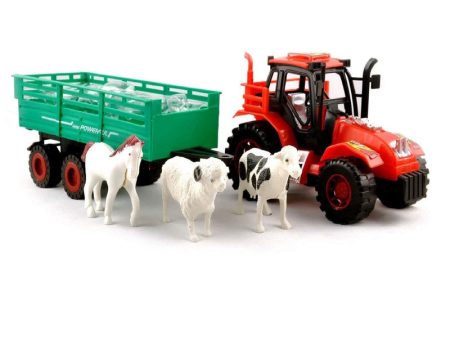 Plastic Farmer Tractor Trolley Set with 3 Animals Online Sale